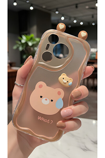 TechTrove حافظة بتصميم حواف متموجة مع شكل دب لطيف ومضحك، متوافقة مع هاتف هواو...