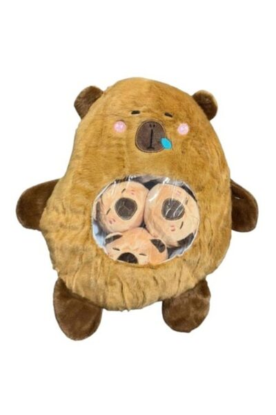 OEM Jucărie de pluș pentru pernă , Capibara, cu 3 pui, maro, 38 cm