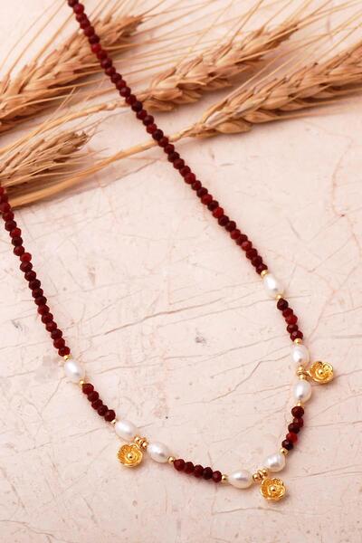 Sümer Telkari 3 Farklı Doğal Taş Seçenekli Altın Yaldızlı 925 Ayar Gümüş İnci...