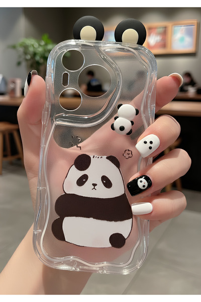 TechTrove Huawei Pura 70 İçin Uyumlu 3D Kulaklı Sevimli Panda Figürlü Şeffaf ...
