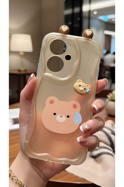 TechTrove حافظة بتصميم حواف متموجة مع شكل دب لطيف ومفاجئ، متوافقة مع هاتف Viv...