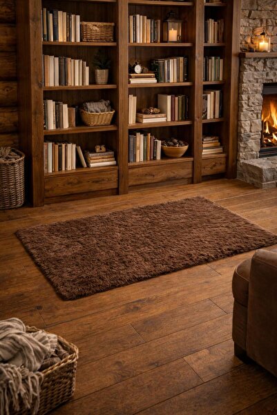 SAYMİNE Kuzu Post Peluş Premium Kalite Yumuşak Tüylü Halı - Kahve