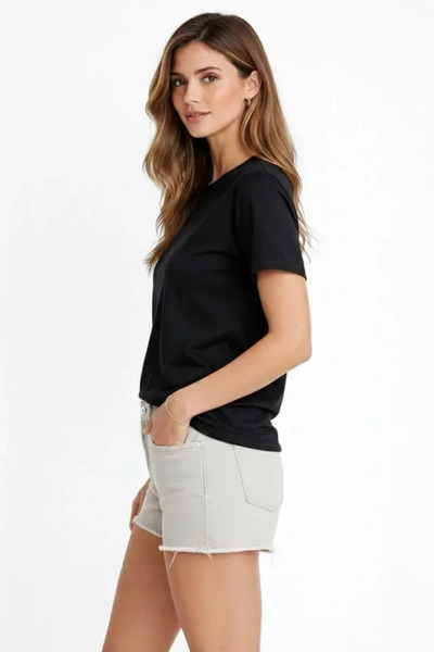 Turega Style Osy Modal Soft Textured Fabric Crew Neck T-Shirt - Black