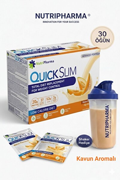 NUTRIPHARMA QUICK SLIM Whey Protein Powder - Melon Flavored 30 Sachets + Shak...