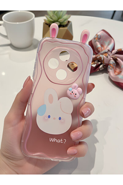 TechTrove 3D Rabbit Ears Design Wavy Edge Transparent Pink Case Compatible wi...