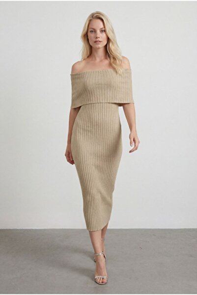 Cistern İstanbul Women's Madonna Collar Ribbed Dress