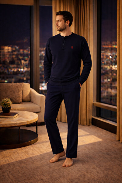 YUYİ Polo Republi̇ca 95% Cotton Long Sleeved Men's Pajama Set 3407