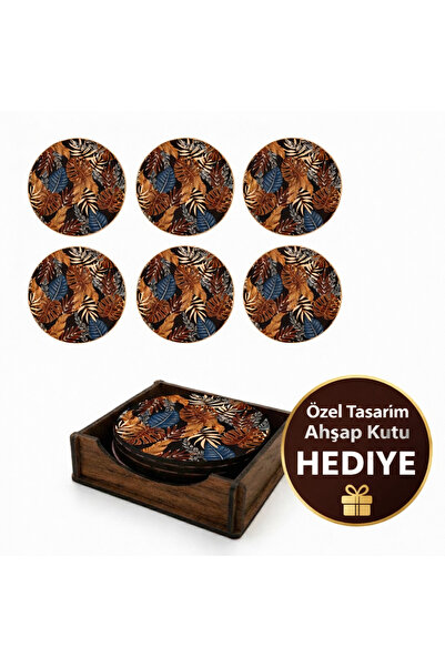 NOSTA Set of 6 Tropical Leaf Motif Coasters – with Protection Box