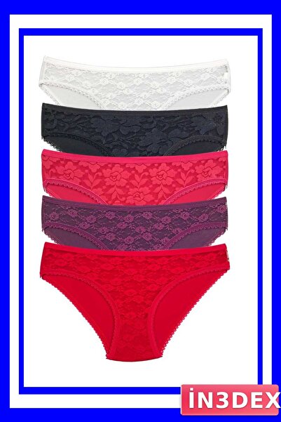 İN3DEX 5-Piece Lace Transparent Women's Slip Panties Set
