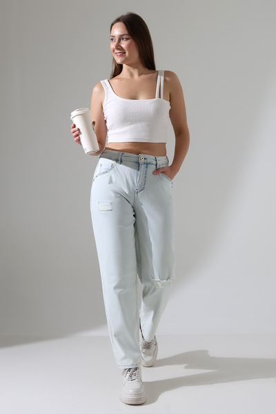 Major Women's Light Blue Color Embroidered Denim Jean Trousers