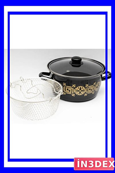İN3DEX Black Floral Patterned Enamel Deep Pot 22 cm