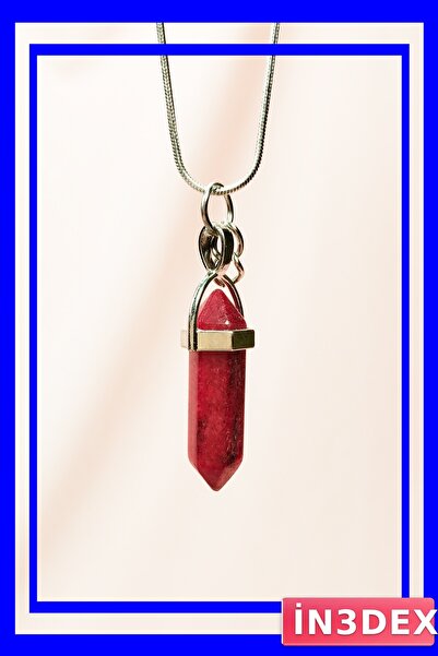 İN3DEX قلادة مصنوعة يدويًا من حجر الياقوت الطبيعي بطول 3.5 سم وسلسلة بطول 20 سم