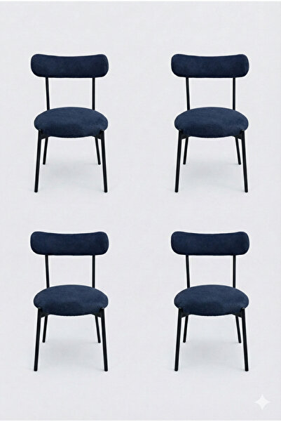 decosense 4 Adet Puffy Kumaş Lacivert Renk Teddy Sandalye Mutfak Sandalyesi S...