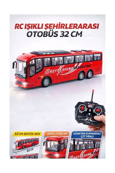 Luminoo Şarjlı ve Işıklı Şehirlerarası Otobüs 32 cm Uzaktan Kumandalı Büyük B...