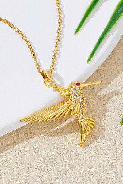 Parantez Aksesuar Zircon Stone Bird Design Steel Necklace