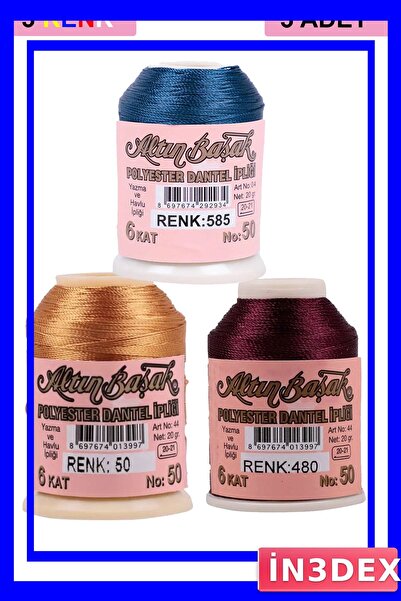 İN3DEX 3 Pieces of Embroidery and Lace Thread 20 Gram Pack