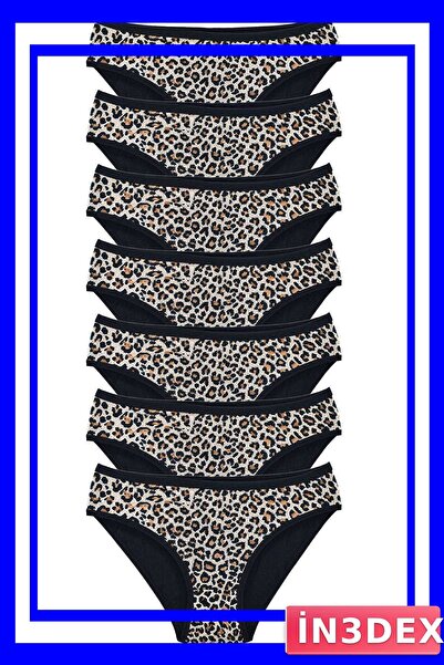 İN3DEX Lycra Soft Textured Women's Slip Panties Set of 7 Leopard Pattern