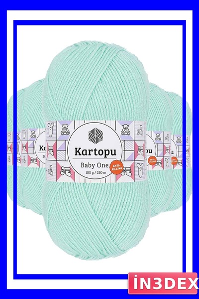 İN3DEX Non-Pilling Light Green Hand Knitting Yarn 5 Pieces