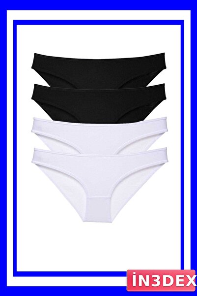 İN3DEX 4 Piece Lycra Women's Slip Panties Set Black White