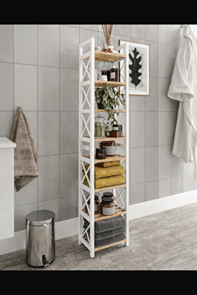 bituclass MİNİ BEYAZ MASİF AHŞAP Dekoratif Banyo Rafı Havluluk Peçetelik 8 KA...