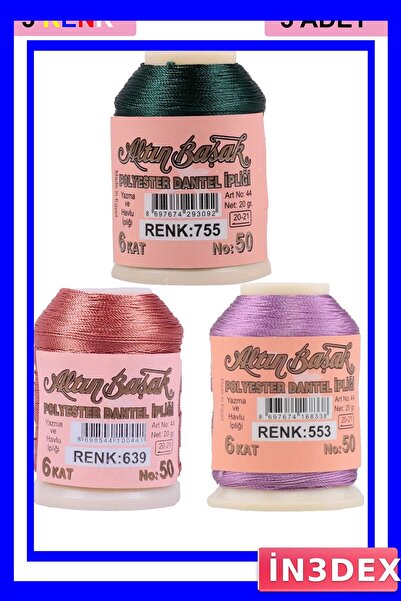 İN3DEX Set of 3 Embroidery and Lace Threads 20 Gram Packs