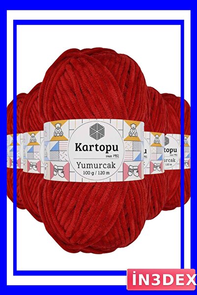 İN3DEX Velvet Hand Knitting Yarn 5 Pieces Red Color