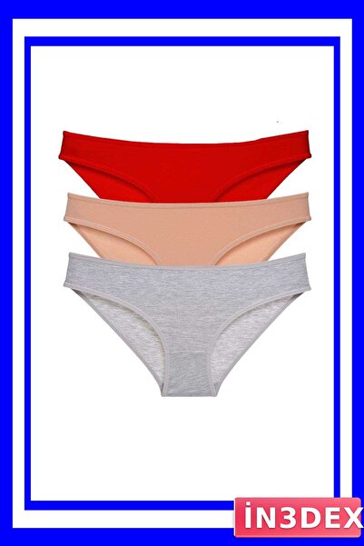 İN3DEX Lycra Women's Slip Panties Set 3 Pieces Red Skin Gray
