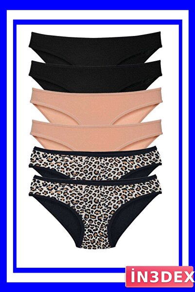 İN3DEX Lycra Slip Panties Set of 6 Leopard Pattern Black