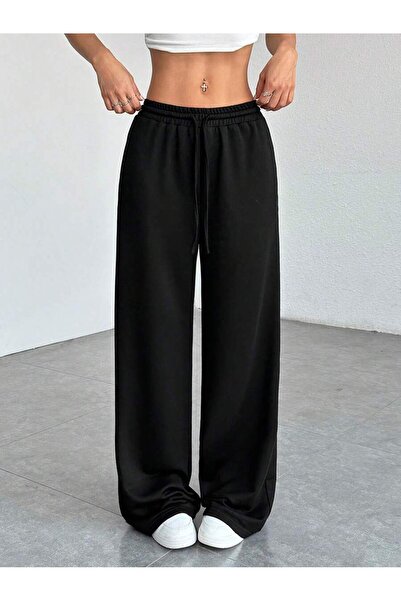 LEONE KOLEKSİYON Women's High Waist Modal Palazzo Pants Wide Leg Black