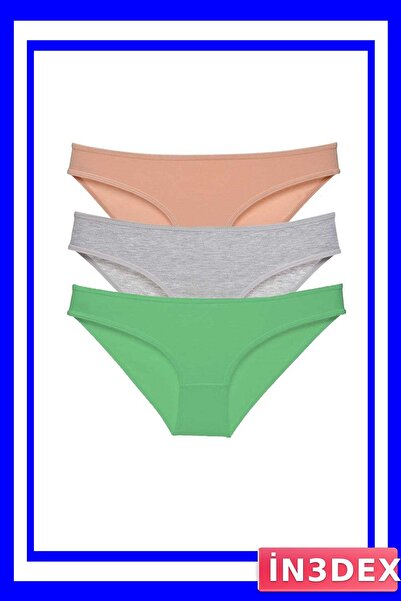 İN3DEX Lycra Women's Slip Panties Set 3 Pieces in Skin and Gray Green Colors