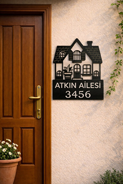 Boncukafası Kişiye Özel Pleksi Kapı Numarası & İsimlik – Gümüş Yazılı Modern ...