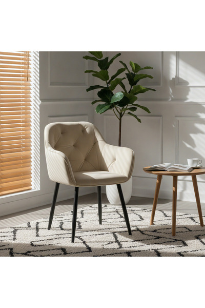 GLAMOURE HOME Beige upholstered chair, suitable for living room, dining room ...