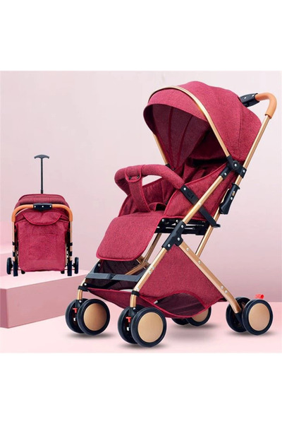 genric Lightweight foldable stroller with canopy and storage basket - Red