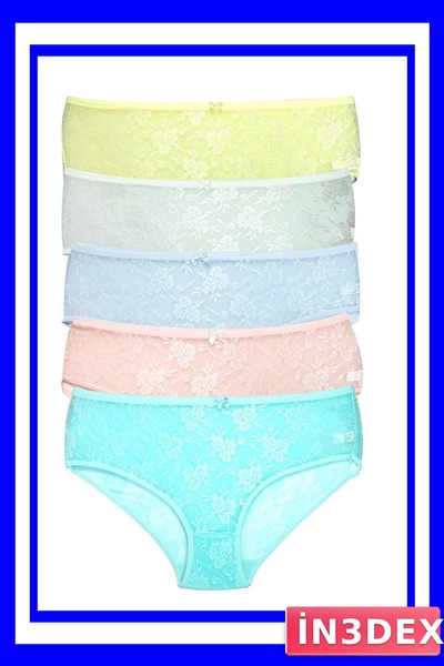 İN3DEX 5-Piece Tulle Lace Bato Panties Set for Women