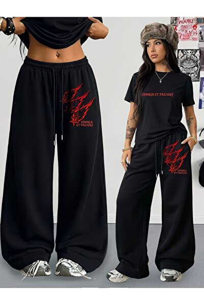 macklin Women's Somnia Et Faciunt Printed Oversize Tshirt and Baggy Sweatpant...