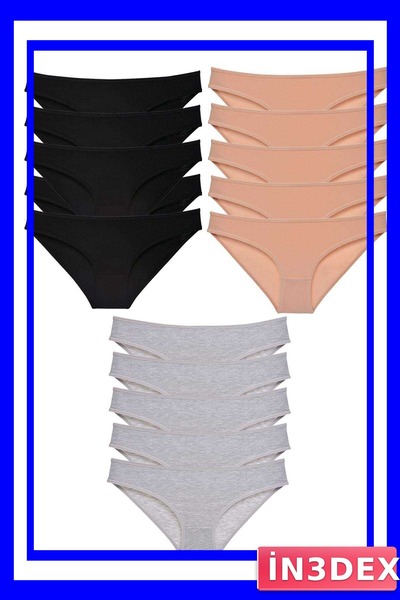 İN3DEX Lycra Women's Slip Panties Set 15 Pieces Black and Skin Color