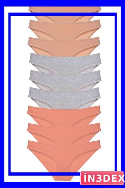 İN3DEX Lycra Women's Slip Panties Set 9 Pieces in Skin and Gray Colors