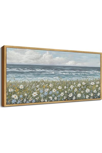 ALAYRA International حقل زهور برية، منظر طبيعي ساحلي - لوحة قماشية لمزرعة عتي...