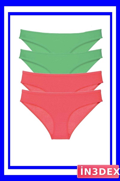 İN3DEX Lycra Women's Slip Panties Set 4 Pieces Green Fuchsia
