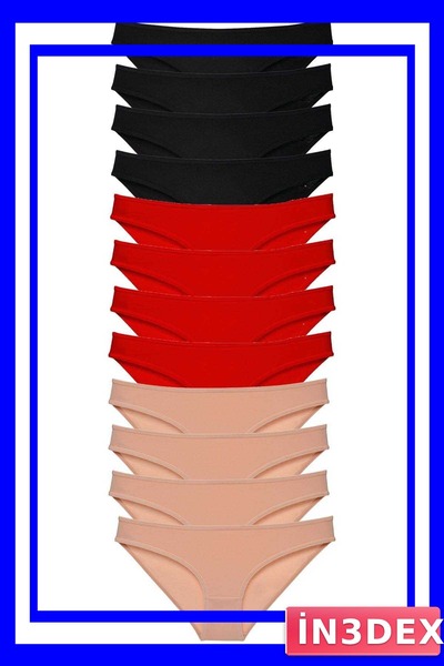 İN3DEX Lycra Women's Slip Panties Set 12 Pieces Black Red