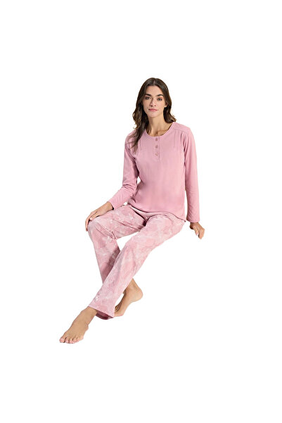 Over Sleep by Poleren Over Sleep 3309 Kadın Uzun Kol Modal Pijama Takım (M-L-...