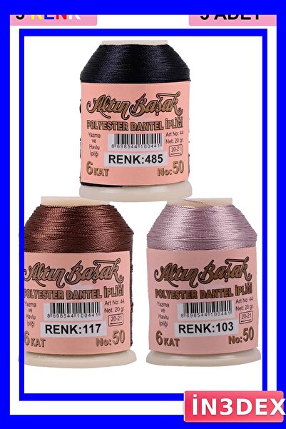 İN3DEX Set of 3 Embroidery and Lace Threads, 20 Grams Each