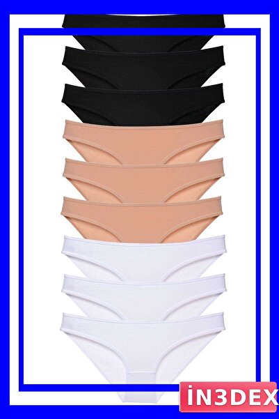 İN3DEX Lycra Women's Slip Panties Set 9 Pieces Black and Skin Color