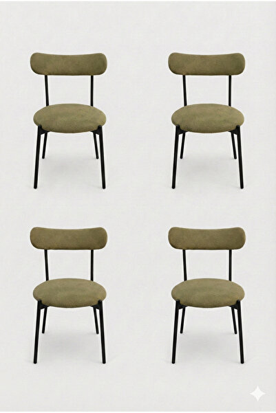 decosense 4 Adet Puffy Haki Yeşil Teddy Sandalye Mutfak Sandalyesi Salon Sand...