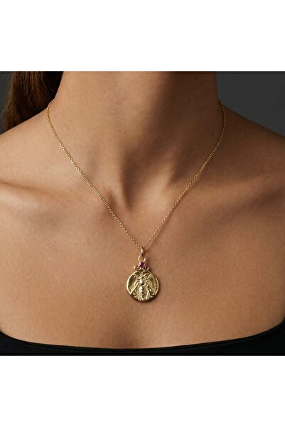 makeitbylove Sultan El Yapımı Arı Figürlü ve Kırmızı Topaz Kolye, Bolluk ve T...