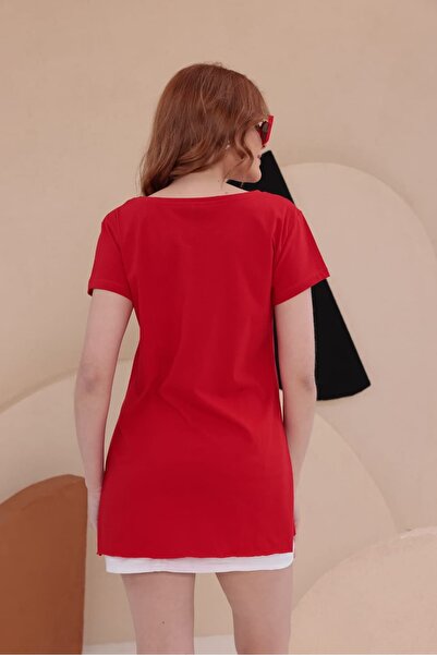 bb butik basic Slit Long Basic T-Shirt Hkn34