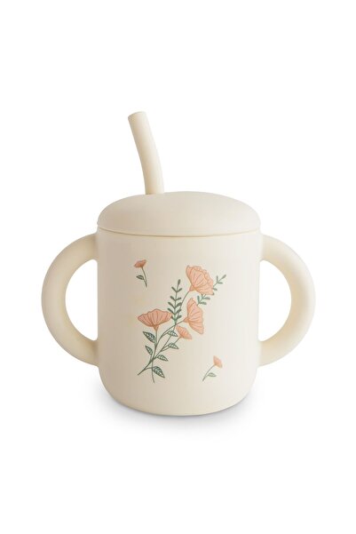 Mushie Pipetli Silikon Alıştırma Bardağı - Pink Flowers