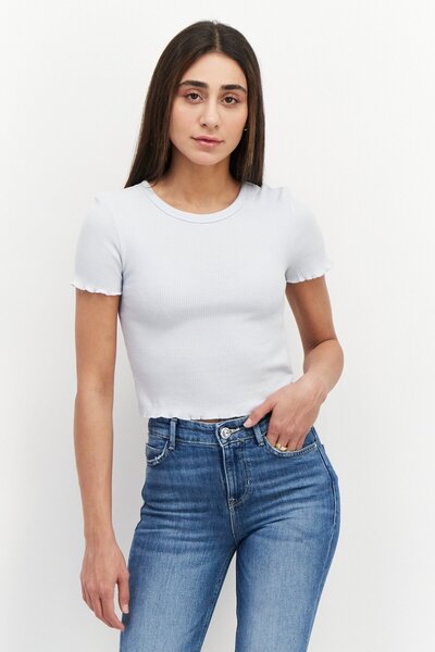 Don't Call Me Jennyfer Women Round Neck Short Sleeve Textured T-Shirt, Sky Blue