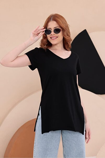 bb butik basic Slit Long Basic T-Shirt Hkn34