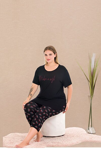 MOPİ Plus Size Viscose Short Sleeve Capri Pajamas Set